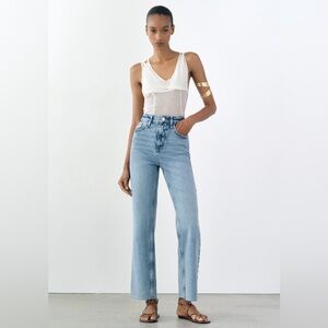 NWT Zara Hi-Rise Straight Leg Jeans Unfinished Hem